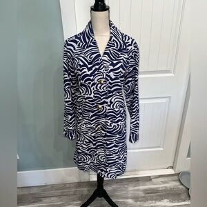 Lilly Pulitzer Dandi Blue/White Wave trench coat size small
